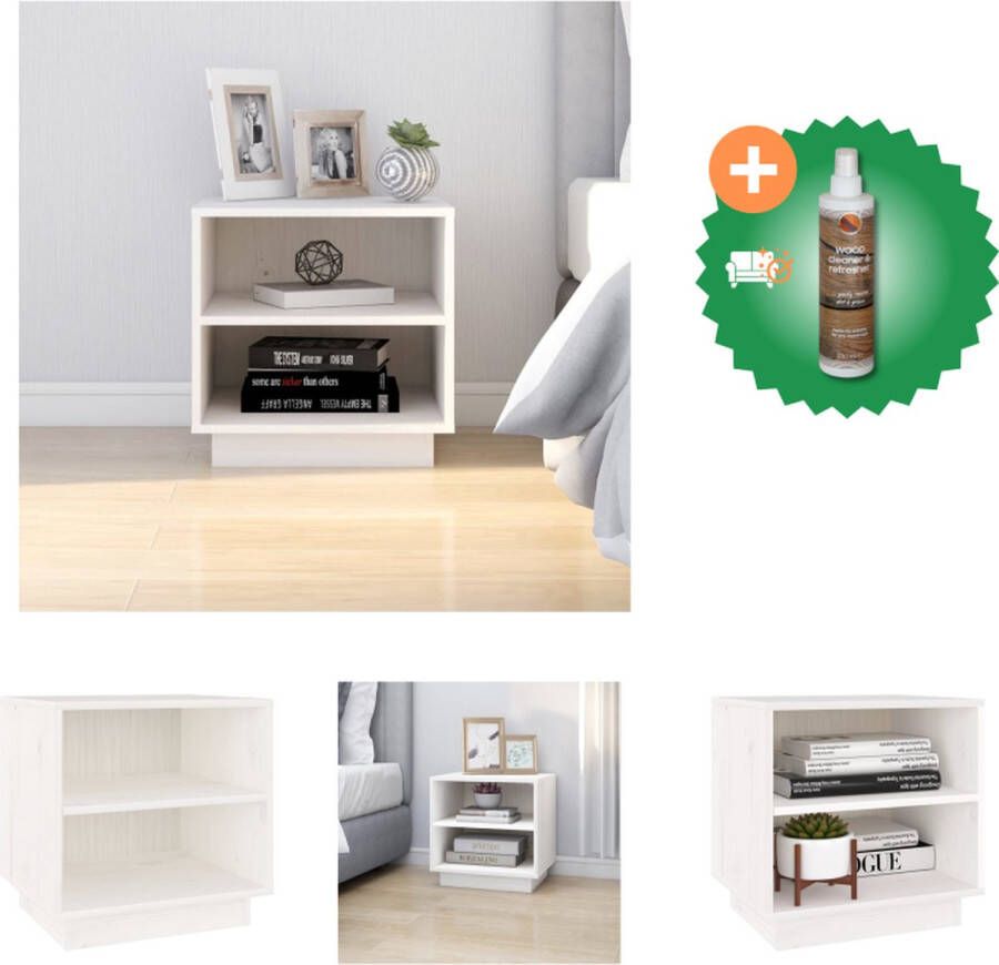 VidaXL Nachtkastje Houten bedkastje 40 x 34 x 40 cm Kleur- wit Kast Inclusief Houtreiniger en verfrisser