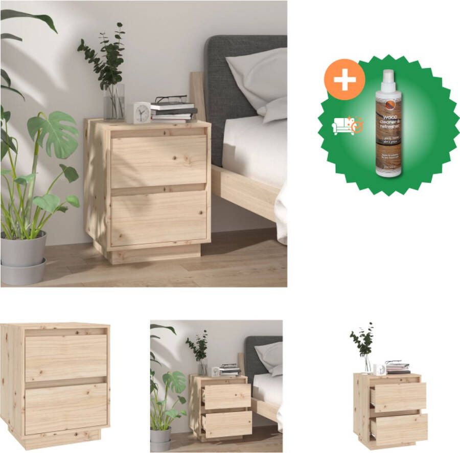 VidaXL Nachtkastje Houten Bedkastje 40 x 35 x 50 cm Massief Grenenhout Kast Inclusief Houtreiniger en verfrisser