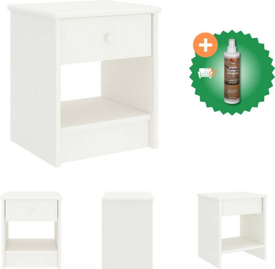 VidaXL Nachtkastje Houten Bedtafeltje 35 x 30 x 40 cm Massief Grenenhout Wit Kast Inclusief Houtreiniger en verfrisser