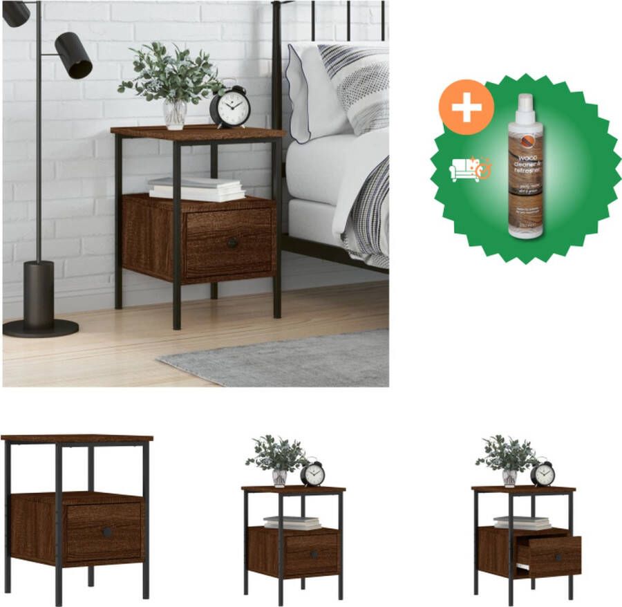 VidaXL Nachtkastje Houten Bruineiken 34 x 36 x 50 cm Stabiel en Duurzaam Kast Inclusief Houtreiniger en verfrisser