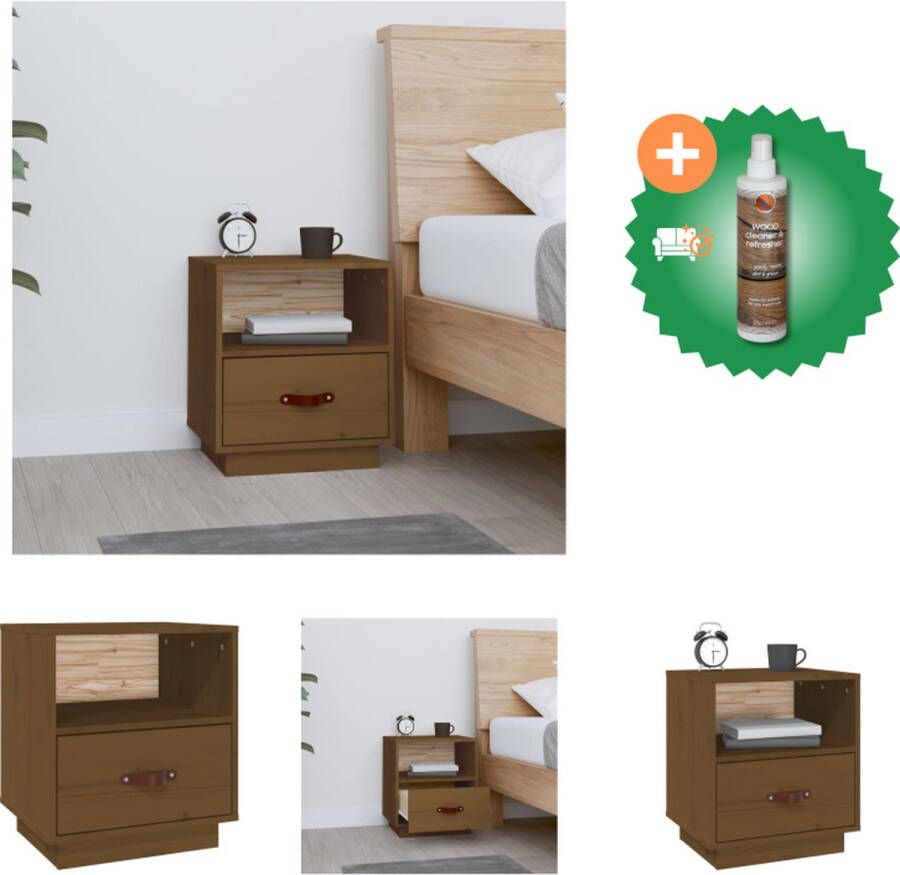 VidaXL Nachtkastje Houten Grenenhout 40 x 34 x 45 cm Honingbruin Kast Inclusief Houtreiniger en verfrisser