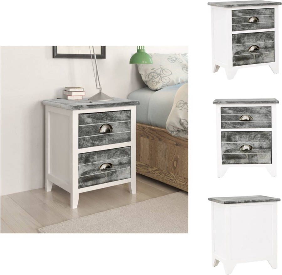 VidaXL Kastje Kastjes Nachtkastje Nachttafel Nachtkastje 38x28x45 cm paulowniahout grijs en wit - Foto 2