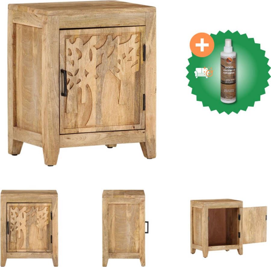 VidaXL Nachtkastje Vintage Stijl Massief Mangohout 40x30x50 cm Handgesneden Met 1 lade Kast Inclusief Houtreiniger en verfrisser - Foto 2