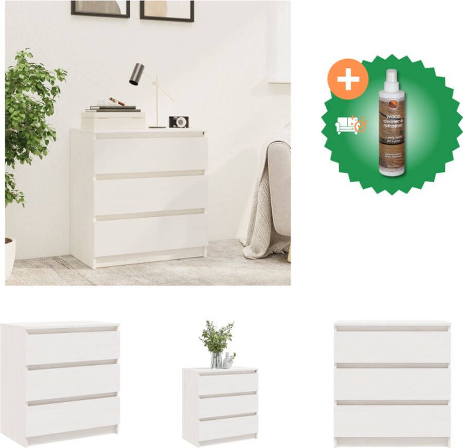 VidaXL Nachtkastje 60x36x64 cm massief grenenhout wit Kast Inclusief Houtreiniger en verfrisser