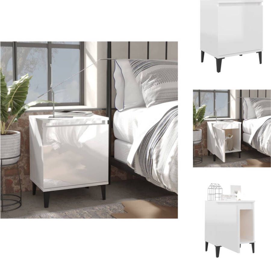 VidaXL Nachtkastje Nachtkastjes Slaapkamerkastje Slaapkamerkastjes Nachtkastje met metalen poten 40x30x50 cm hoogglans wit