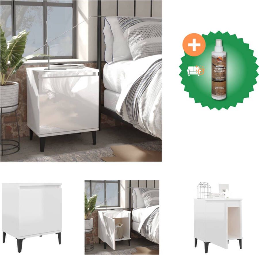 VidaXL Nachtkastje Industrial 40 x 30 x 50 cm hoogglans wit bewerkt hout en metaal Kast Inclusief Houtreiniger en verfrisser