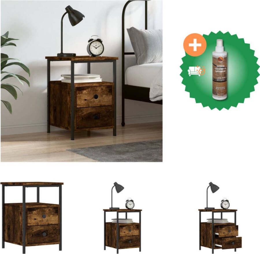 VidaXL Nachtkastje Industrial Gerookt Eiken 34x35.5x50cm Duurzaam hout en ijzer Kast Inclusief Houtreiniger en verfrisser