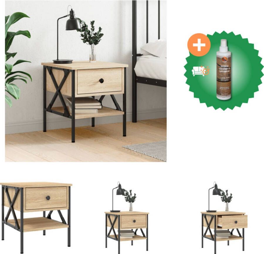 VidaXL Nachtkastje Industrial Sonoma Eiken 40 x 42 x 45 cm Duurzaam materiaal Kast Inclusief Houtreiniger en verfrisser