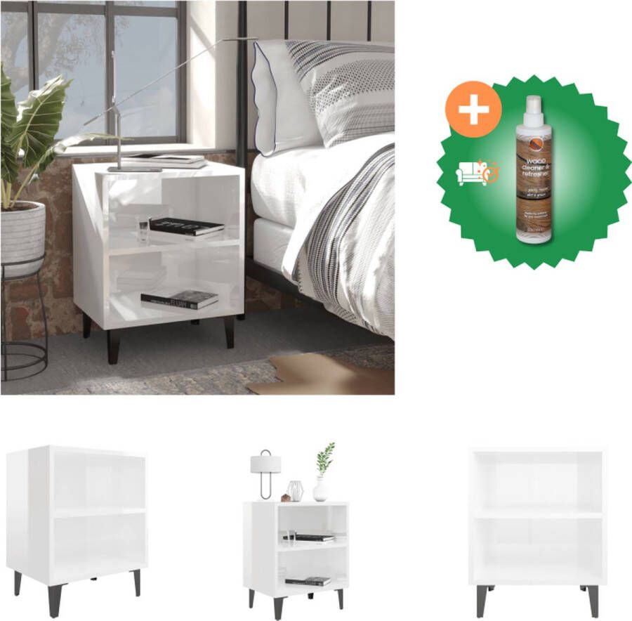 VidaXL Nachtkastje met metalen poten 40x30x50 cm hoogglans wit Kast Inclusief Houtreiniger en verfrisser