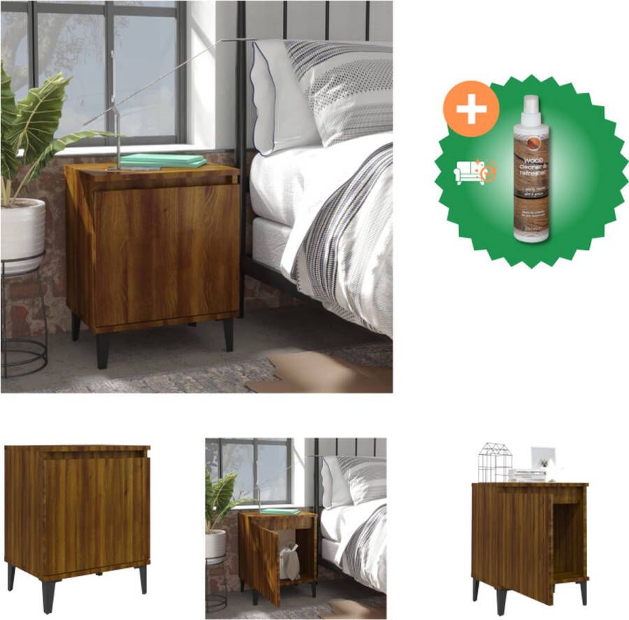 VidaXL Nachtkastje met metalen poten 40x30x50 cm bruineikenkleurig Kast Inclusief Houtreiniger en verfrisser