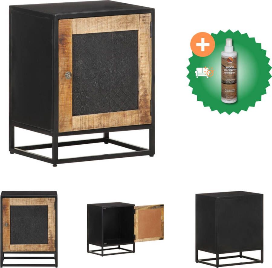VidaXL Nachtkastje Industrieel 40 x 30 x 50 cm Ruw mangohout Handgesneden patroon Kast Inclusief Houtreiniger en verfrisser