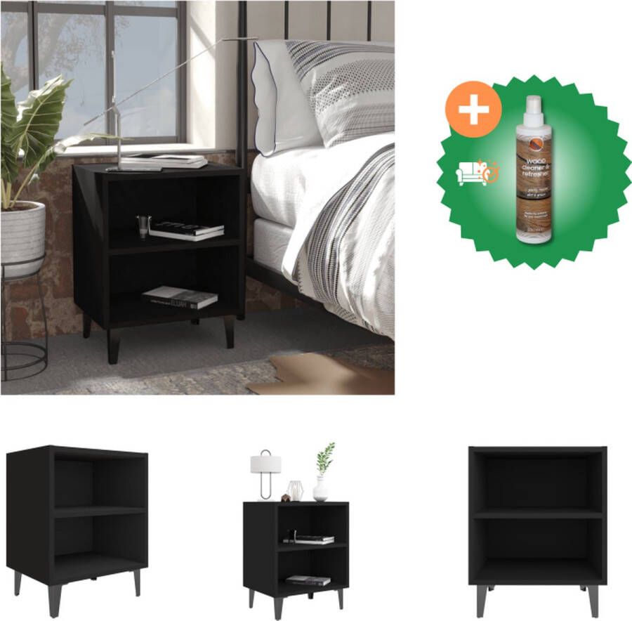 VidaXL Nachtkastje met metalen poten 40x30x50 cm zwart Kast Inclusief Houtreiniger en verfrisser