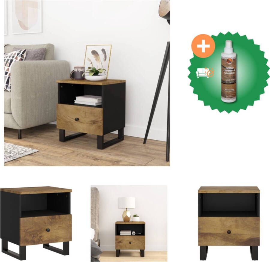 VidaXL Nachtkastje Industrieel 40 x 31 x 46 cm Massief mangohout Kast Inclusief Houtreiniger en verfrisser
