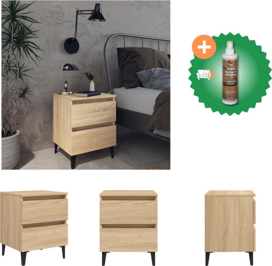 VidaXL Nachtkastje Industrieel 40 x 35 x 50 cm Sonoma eiken 2 lades Kast Inclusief Houtreiniger en verfrisser
