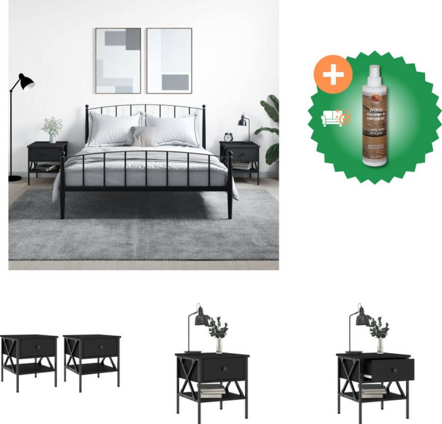 VidaXL Nachtkastjes 2 st 40x42x45 cm bewerkt hout zwart Kast Inclusief Houtreiniger en verfrisser