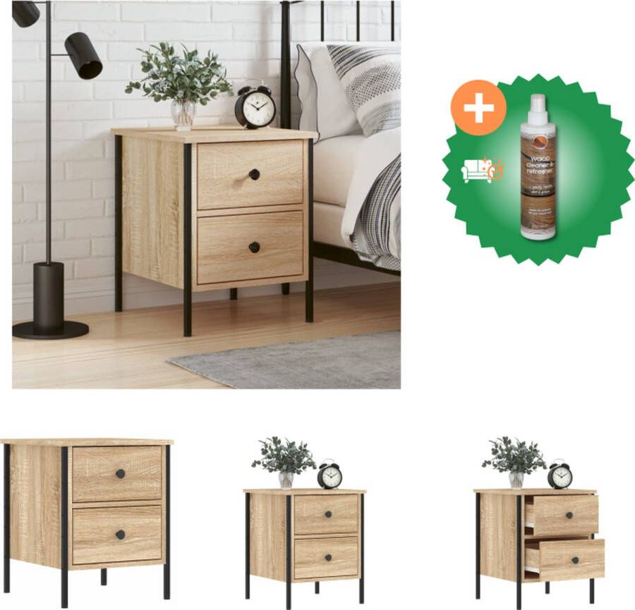 VidaXL Nachtkastje 40x42x50 cm bewerkt hout sonoma eikenkleurig Kast Inclusief Houtreiniger en verfrisser - Foto 2