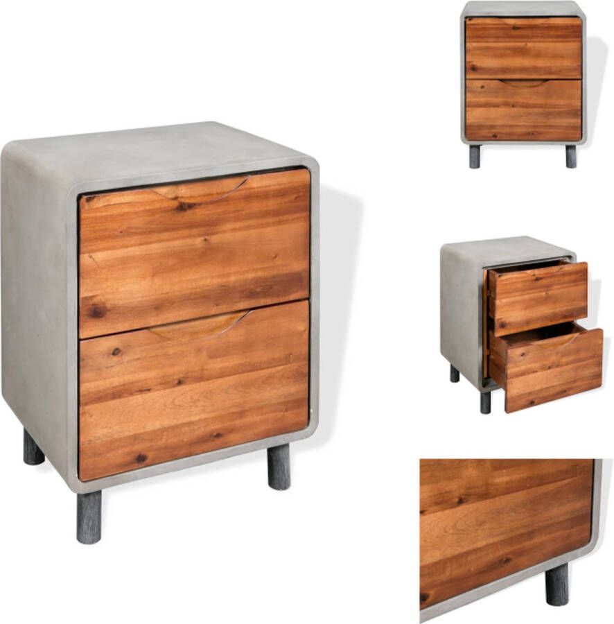 VidaXL Nachtkastje Industrieel Betonnen frame Massief acaciahouten lades Stalen poten 40x30x50 cm Kast - Foto 2