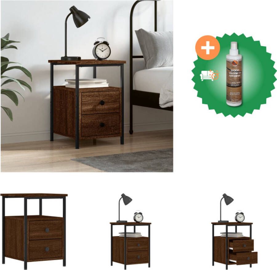 VidaXL Nachtkastje 34x35-5x50 cm bewerkt hout bruineikenkleurig Kast Inclusief Houtreiniger en verfrisser