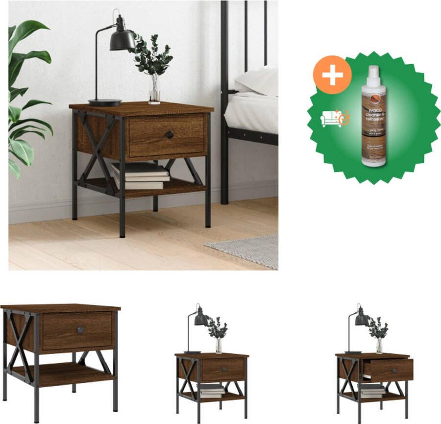 VidaXL Nachtkastje Industrieel Bruineiken 40 x 42 x 45 cm Duurzaam hout en ijzer Kast Inclusief Houtreiniger en verfrisser