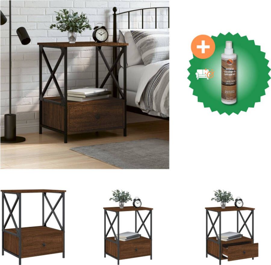VidaXL Nachtkastje Industrieel Bruineiken 50 x 41 x 65 cm Duurzaam hout en ijzer Kast Inclusief Houtreiniger en verfrisser