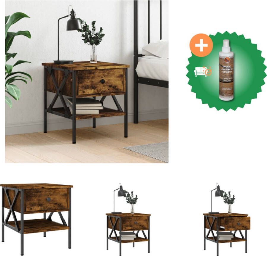 VidaXL Nachtkastje Industrieel Gerookt Eiken 40 x 42 x 45 cm Duurzaam materiaal Kast Inclusief Houtreiniger en verfrisser