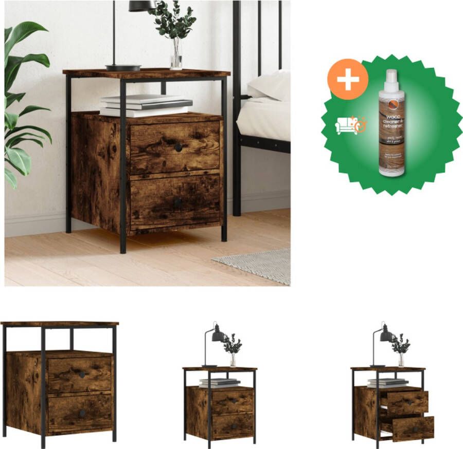VidaXL Nachtkastje Industrieel Gerookt Eiken 44x45x60 cm Duurzaam hout en ijzer Kast Inclusief Houtreiniger en verfrisser