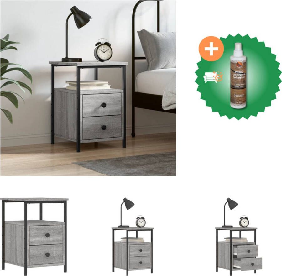 VidaXL Nachtkastje Industrieel Grijs Sonoma Eiken 34x35.5x50cm Met Verstelbare Poten Kast Inclusief Houtreiniger en verfrisser