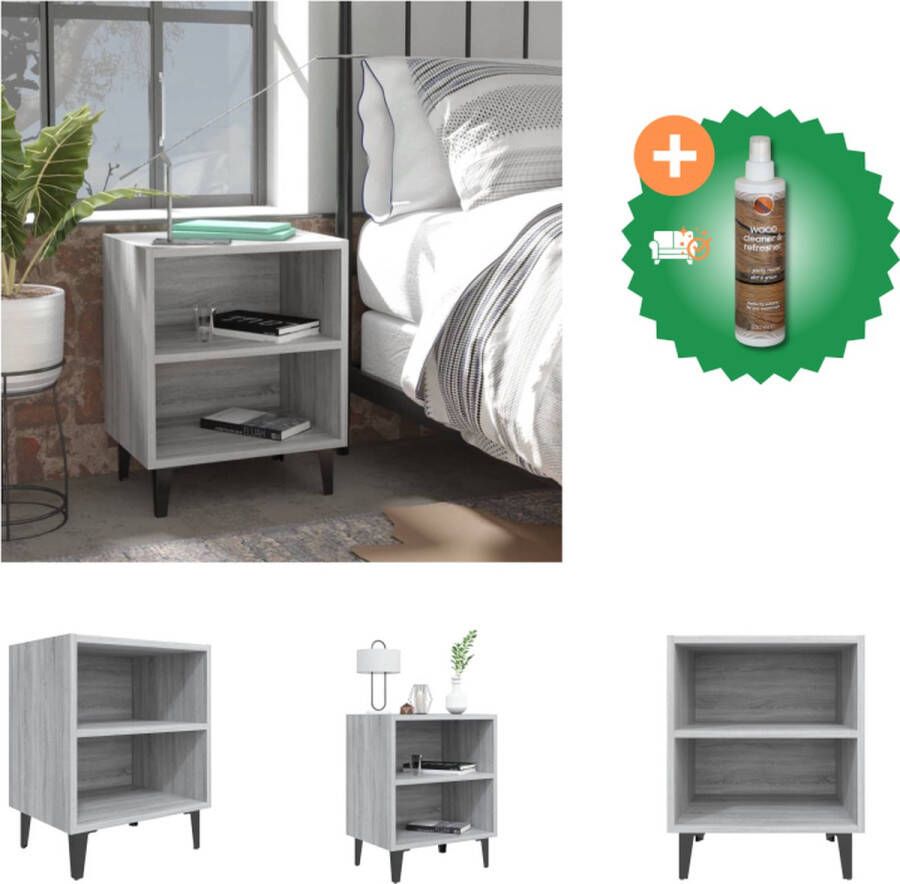 VidaXL Nachtkastje Industrieel Grijs Sonoma Eiken 40 x 30 x 50 cm Met Metalen Poten Kast Inclusief Houtreiniger en verfrisser
