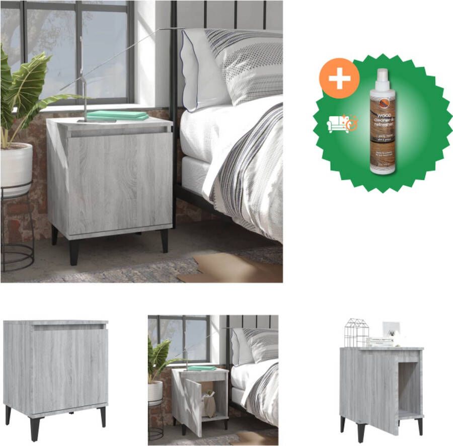 VidaXL nachtkastje Industrieel Grijs Sonoma Eiken 40x30x50cm Metalen poten Kast Inclusief Houtreiniger en verfrisser