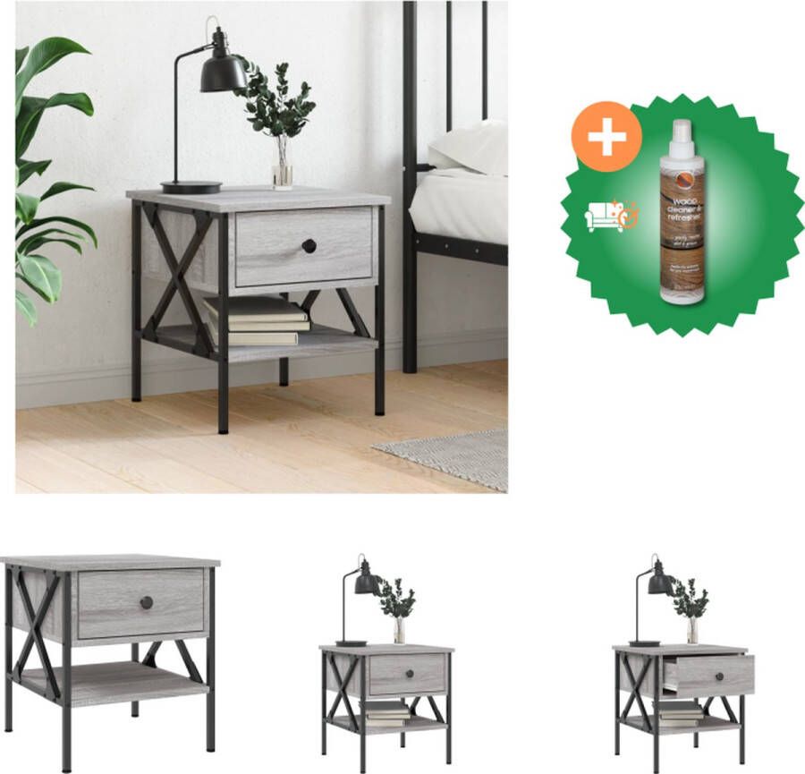 VidaXL Nachtkastje Industrieel Grijs Sonoma Eiken 40x42x45cm Duurzaam materiaal Stevig frame Voldoende opbergruimte Verstelbare poten Display-functie Kast Inclusief Houtreiniger en verfrisser
