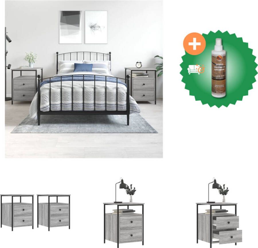 VidaXL Nachtkastje Industrieel Grijs Sonoma Eiken 44 x 45 x 60 cm Bewerkt Hout en IJzer Kast Inclusief Houtreiniger en verfrisser