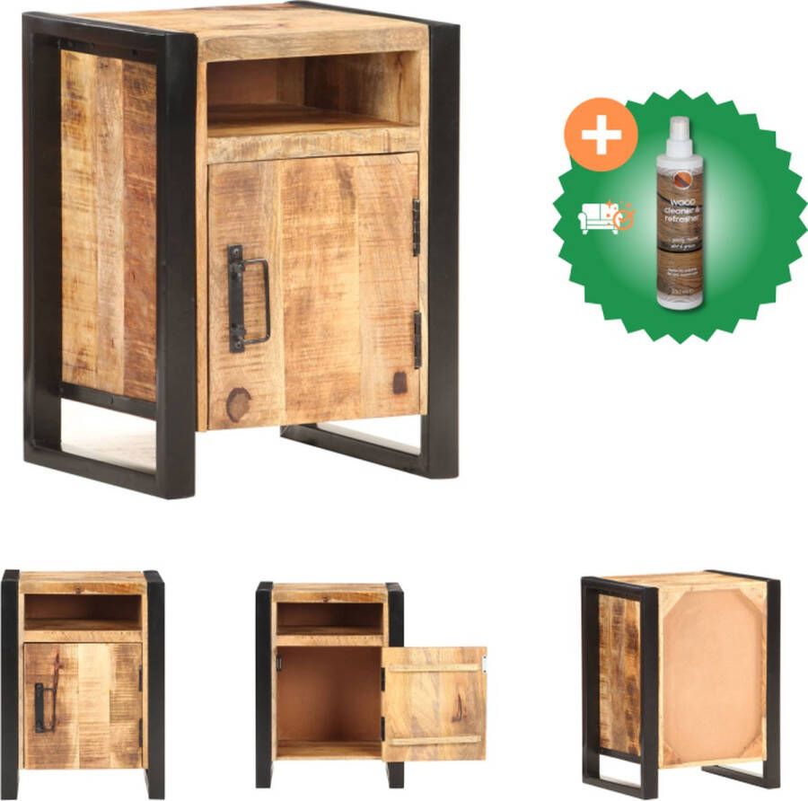 VidaXL Nachtkastje Industrieel Mangohout 40 x 35 x 55 cm Natuurlijke afwerking Kast Inclusief Houtreiniger en verfrisser