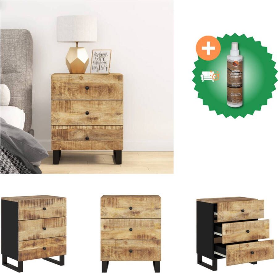VidaXL Nachtkastje Industrieel Massief mangohout 50 x 33 x 62 cm 3 lades Kast Inclusief Houtreiniger en verfrisser