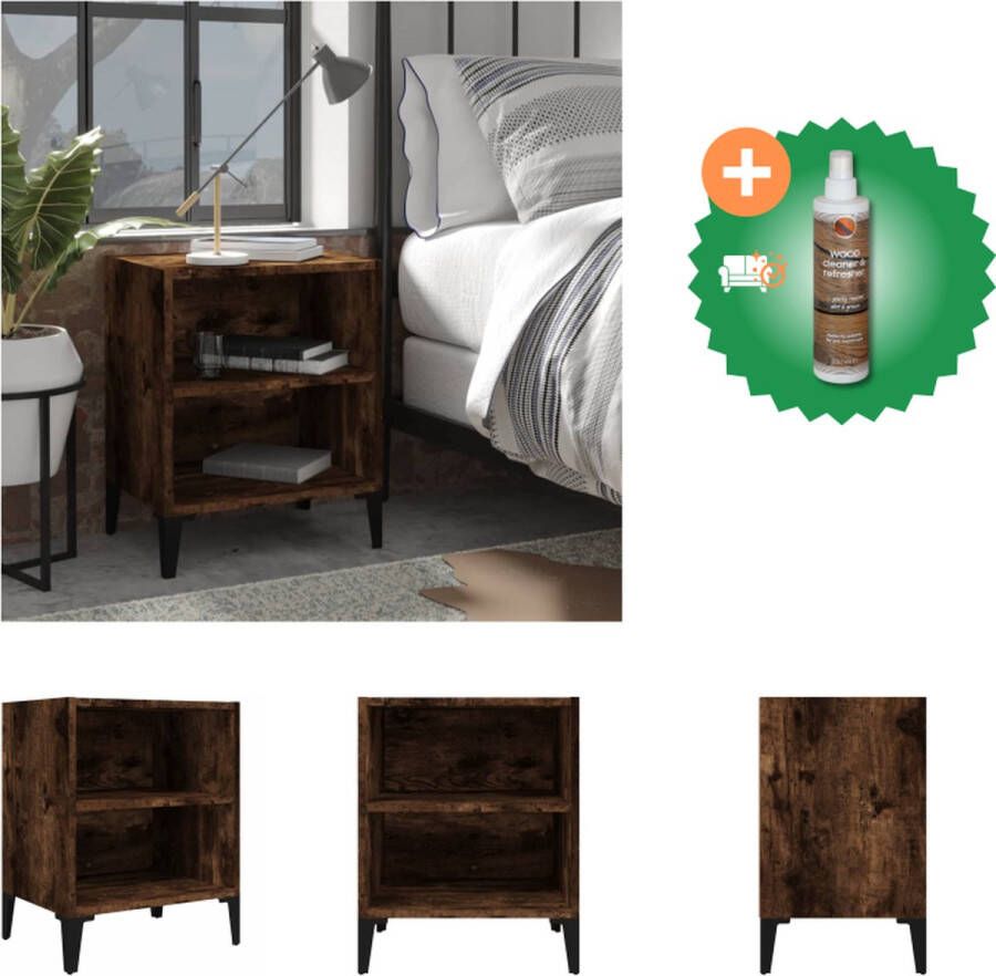 VidaXL Nachtkastje met metalen poten 40x30x50 cm gerookt eikenkleurig Kast Inclusief Houtreiniger en verfrisser - Foto 2
