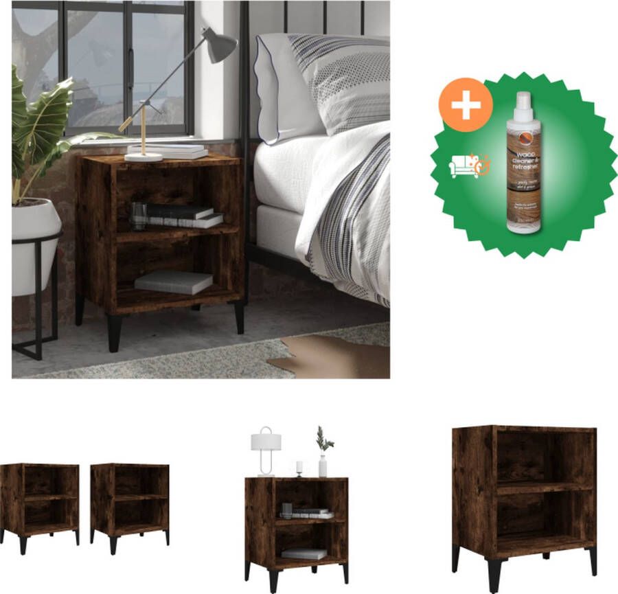 VidaXL Nachtkastje met metalen poten 40x30x50 cm gerookt eikenkleurig Kast Inclusief Houtreiniger en verfrisser