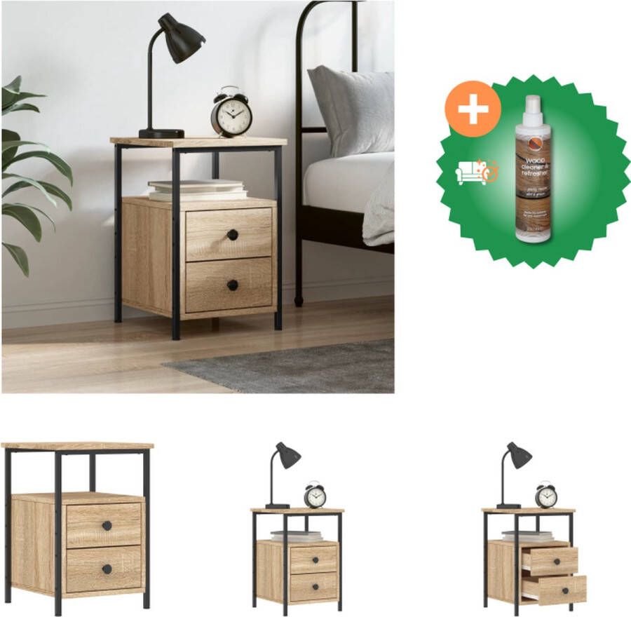 VidaXL Nachtkastje 34x35-5x50 cm bewerkt hout sonoma eikenkleurig Kast Inclusief Houtreiniger en verfrisser