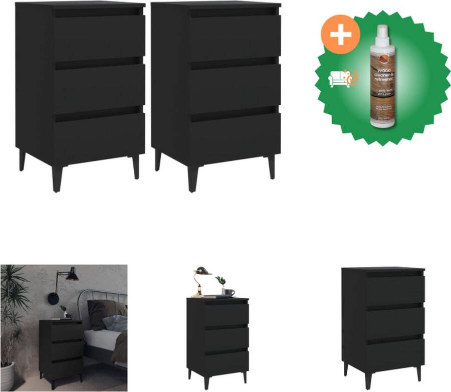 VidaXL Nachtkastje Industrieel Zwart 40 x 35 x 69 cm Met 3 lades Kast Inclusief Houtreiniger en verfrisser