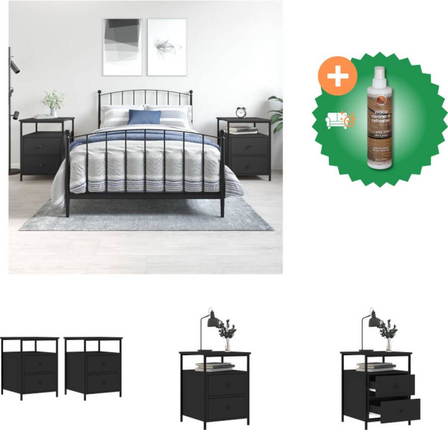 VidaXL Nachtkastje Industrieel Zwart 44x45x60cm Duurzaam bewerkt hout en ijzer Kast Inclusief Houtreiniger en verfrisser