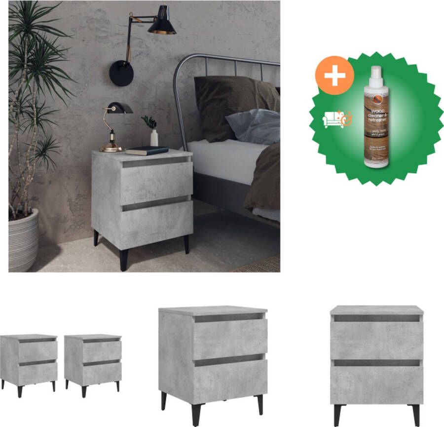 VidaXL Nachtkastje Industriële Betongrijs 40 x 35 x 50 cm (L x B x H) 2 lades 4 metalen poten Kast Inclusief Houtreiniger en verfrisser