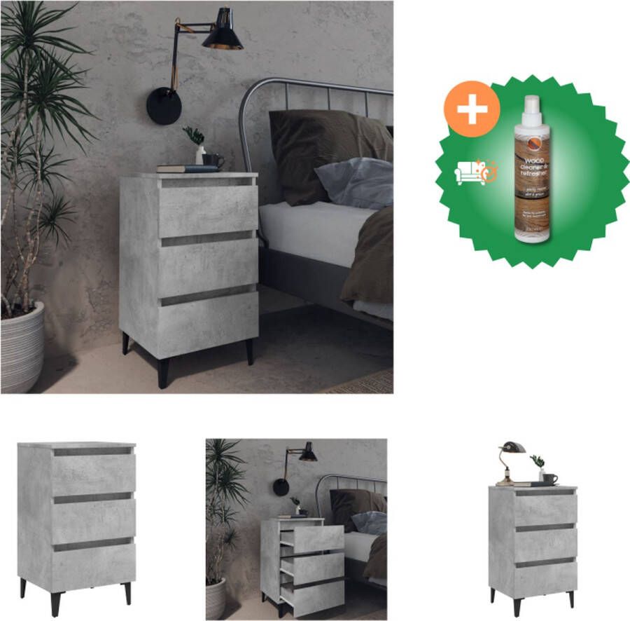 VidaXL Nachtkastje Industriële Betongrijs 40 x 35 x 69 cm Met 3 lades Kast Inclusief Houtreiniger en verfrisser