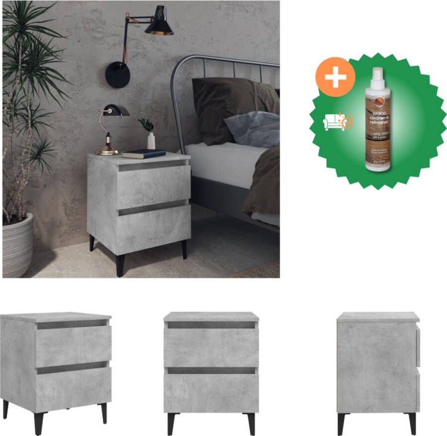 VidaXL Nachtkastje Industriële Betongrijs 40x35x50 cm 2 lades Kast Inclusief Houtreiniger en verfrisser