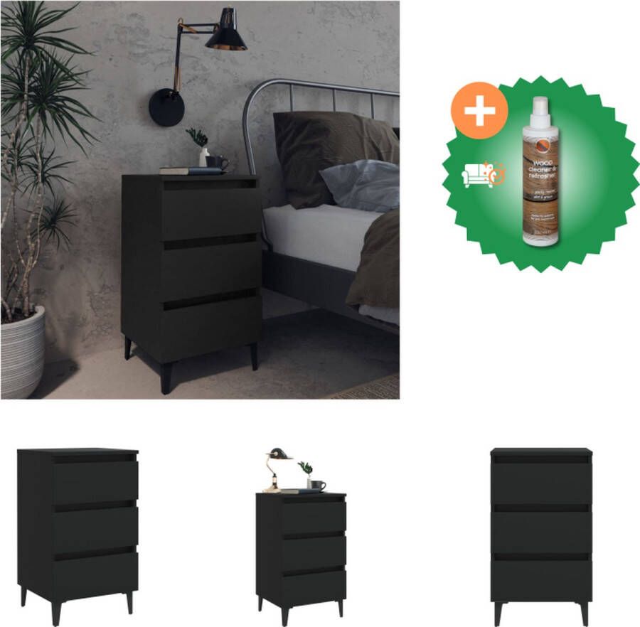 VidaXL Nachtkastje Industriële charme 3 lades Zwart 40 x 35 x 69 cm Kast Inclusief Houtreiniger en verfrisser