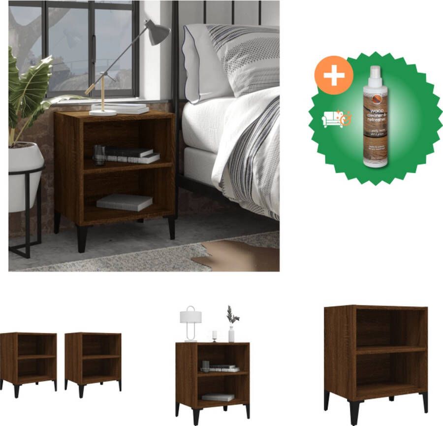 VidaXL Nachtkastjes Industriële Stijl 40x30x50 cm Metalen Poten 1 Vak Bruineiken Bewerkt Hout en Metaal Kast Inclusief Houtreiniger en verfrisser