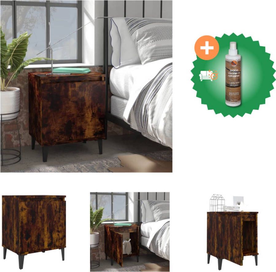 VidaXL Nachtkastje met metalen poten 40x30x50 cm gerookt eikenkleurig Kast Inclusief Houtreiniger en verfrisser