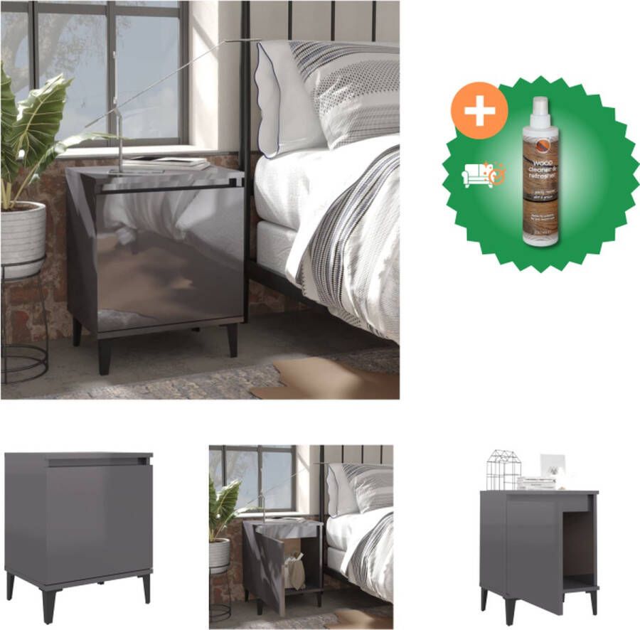VidaXL Nachtkastje Industriële Stijl 40 x 30 x 50 cm Hoogglans Grijs Kast Inclusief Houtreiniger en verfrisser