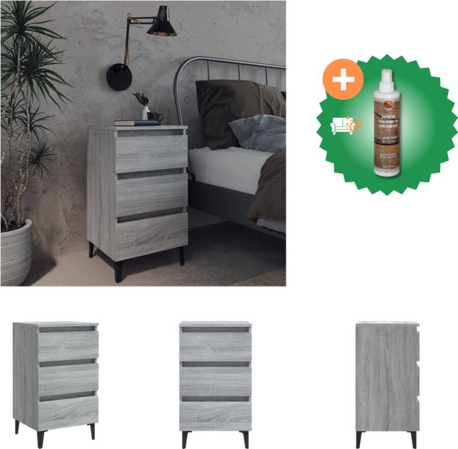 VidaXL Nachtkastje Industriële Stijl 40 x 35 x 69 cm 3 Lades Grijs Sonoma Eiken Met 4 Poten Kast Inclusief Houtreiniger en verfrisser