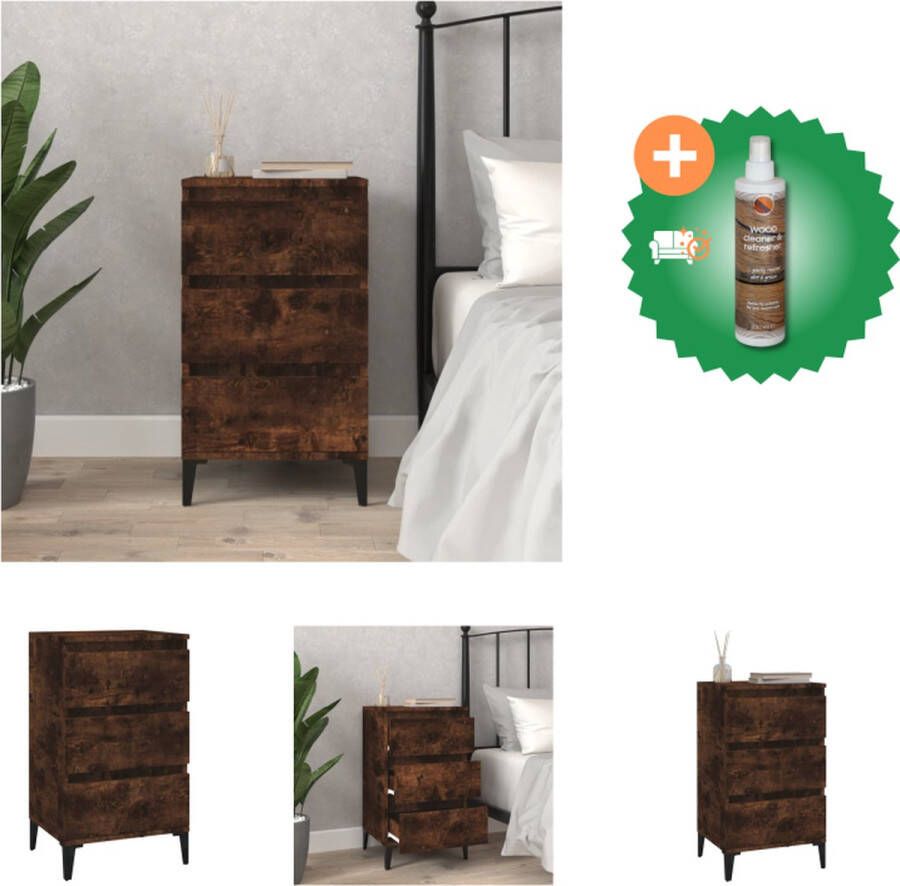 VidaXL Nachtkastje Industriële Stijl 40 x 35 x 70 cm Gerookt Eiken Multifunctioneel Kast Inclusief Houtreiniger en verfrisser