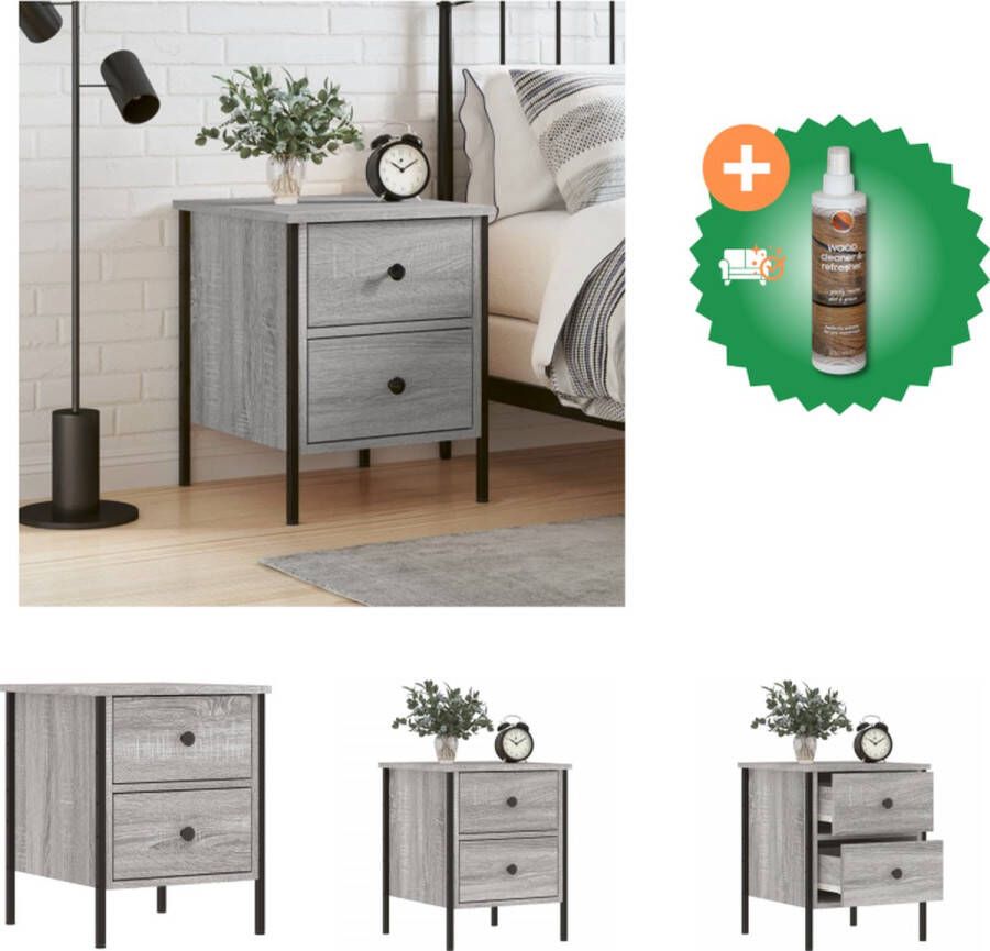 VidaXL Nachtkastje Industriële Stijl 40 x 42 x 50 cm Grijs Sonoma Eiken Kast Inclusief Houtreiniger en verfrisser