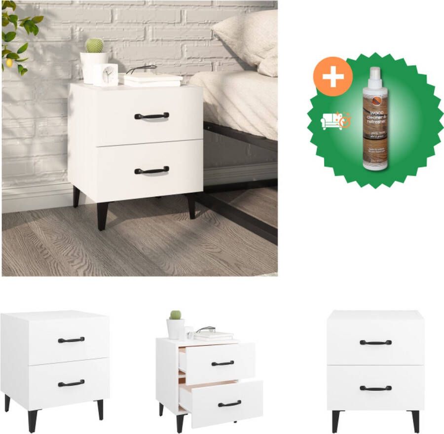 VidaXL Nachtkastje Industriële Stijl 40x35x47.5 cm Wit Hout en Metaal Kast Inclusief Houtreiniger en verfrisser