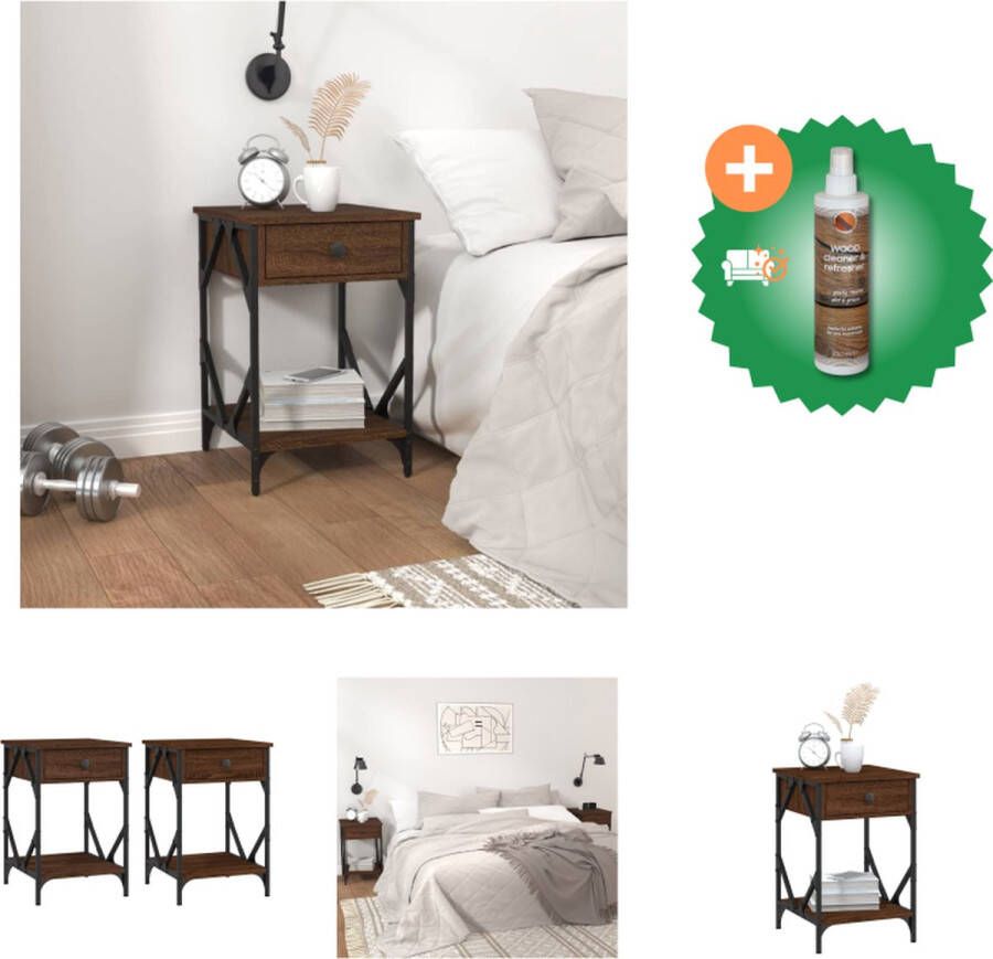 VidaXL Nachtkastje Bruineiken 40 x 42 x 60 cm Duurzaam Stevig Frame Voldoende Opbergruimte Displayfunctie Verstelbare Poten Kast Inclusief Houtreiniger en verfrisser